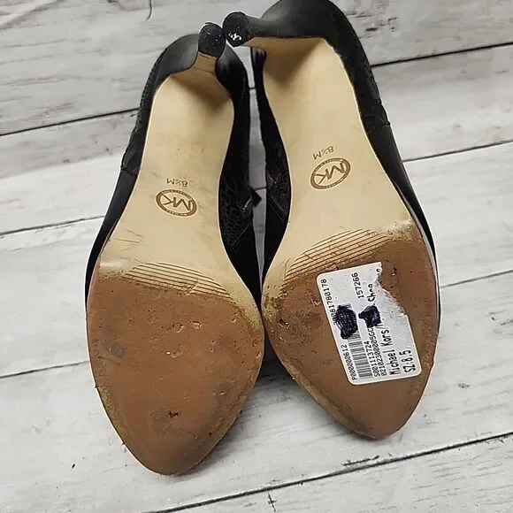 Michael Kors Womens York Boot Sz 8.5 Black Leather Stiletto Heel Platform Bootie - Picture 6 of 11